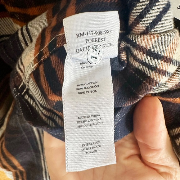 NWT Rails Forrest Heavy Flannel Shirt | Men’s XL | Oat Umber Steel Cotton - Picture 8 of 10